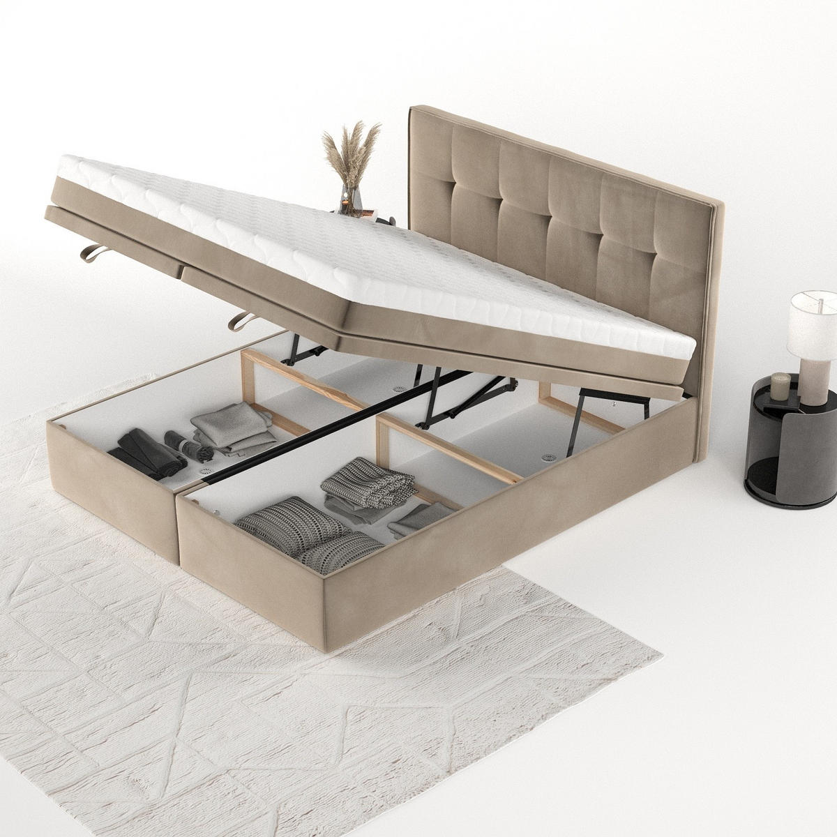 BOXBETT Arivo 180/200 cm Taupe im Paros Stoff - Taupe/Schwarz, Holz/Holzwerkstoff (180/200cm) - AltaBeds