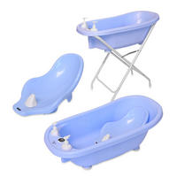 BABYBADEWANNE SET Set-1013082 blau mit Badewannenständer, Badesitz, Wasserthermometer, Wasserablauf - Blau, Kunststoff (41/88cm) - Lorelli