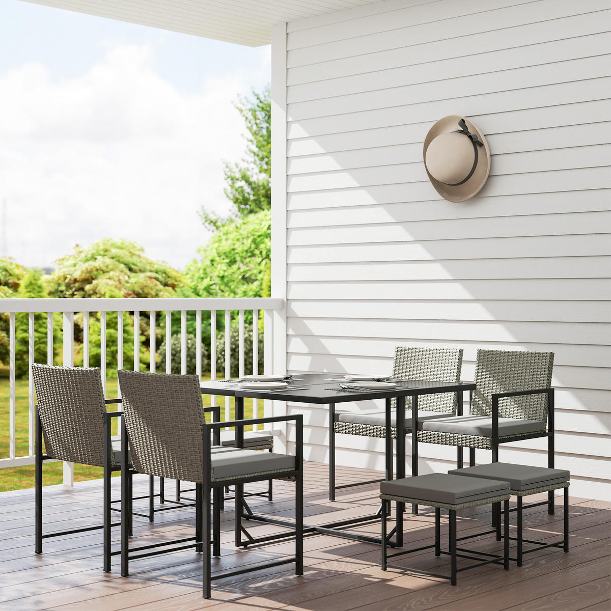 GARTENESSGRUPPE DE-13624 8-sitzig mit Glastisch & Polster Grau - Grau, Metall - ComfortXL