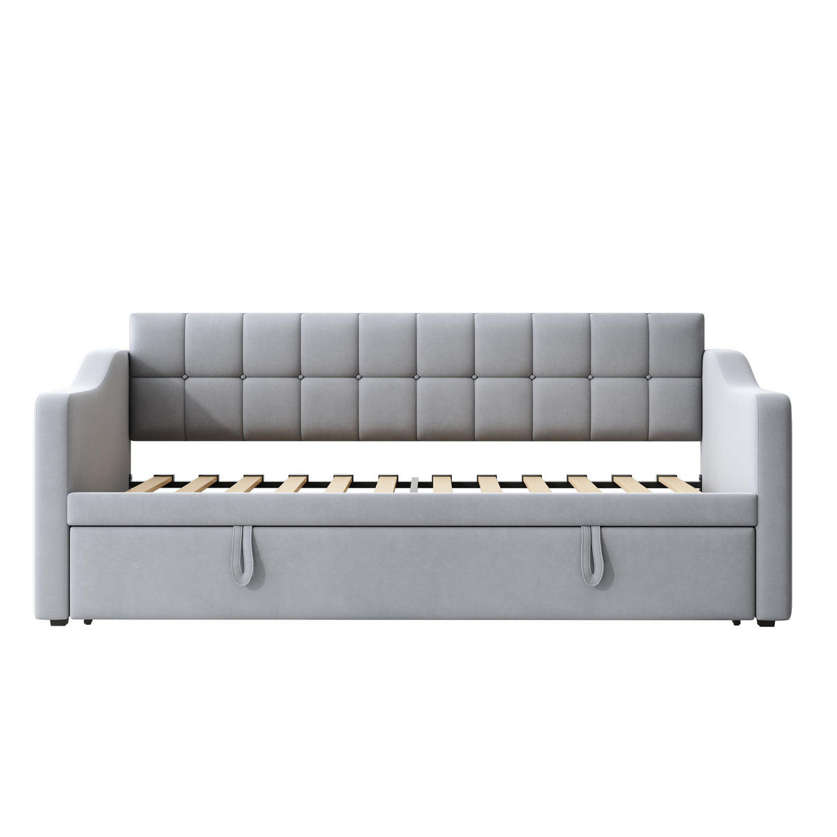 SCHLAFSOFA 90/190 cm & 180/190 cm in Hellgrau Samt mit USB und Ausziehfunktion - Hellgrau, Holzwerkstoff/Textil (90/190cm) - WISHDOR