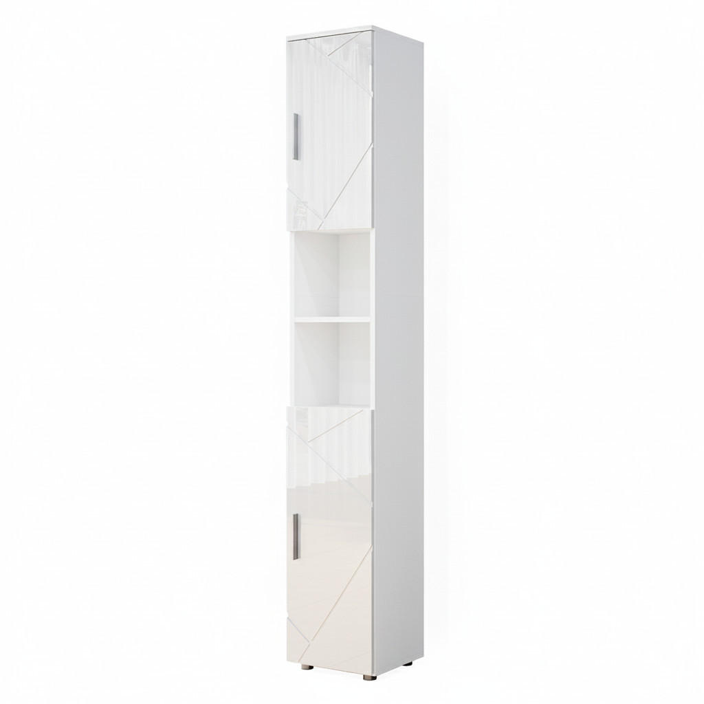 BADSCHRANK Irma Weiß Hochglanz 30 x 192 cm - Weiß Hochglanz, Holzwerkstoff (30/192/30cm) - Vicco