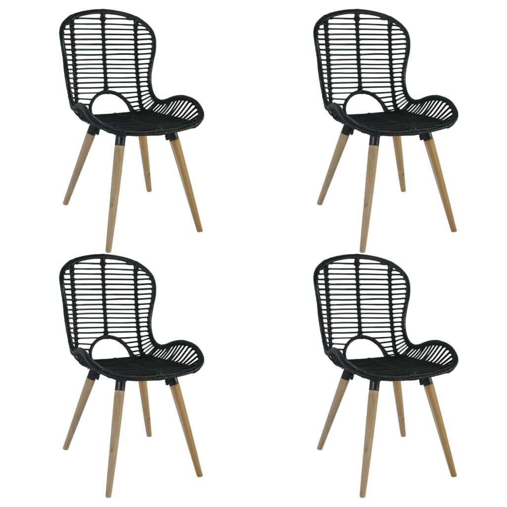 ESSZIMMERSTÜHLE 4 Stk. Schwarz Natur Rattan 48*64*85cm - Schwarz, Holz (48/85/64cm) - ZMH