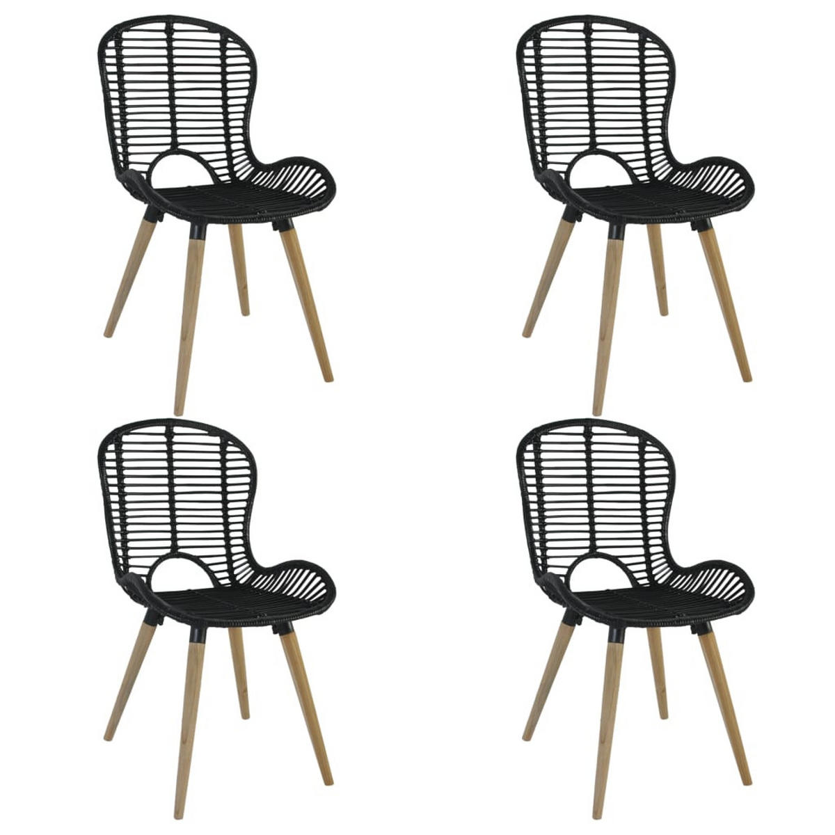 ESSZIMMERSTÜHLE 4 Stk. Schwarz Natur Rattan 48*64*85cm - Schwarz, Holz (48/85/64cm) - ZMH