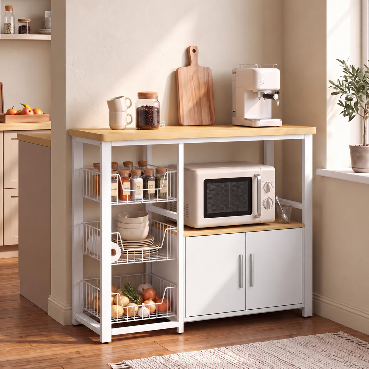 KÜCHENREGAL Spanplatte Kohlenstoffstahl Eiche Weiss - Weiß, Holzwerkstoff/Kunststoff (35/80/100cm) - HOMCOM