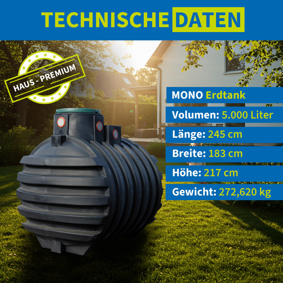 ERDTANK-PAKET 5000 L Haus-Premium - Schwarz, Kunststoff (183/217/245cm) - 4rain