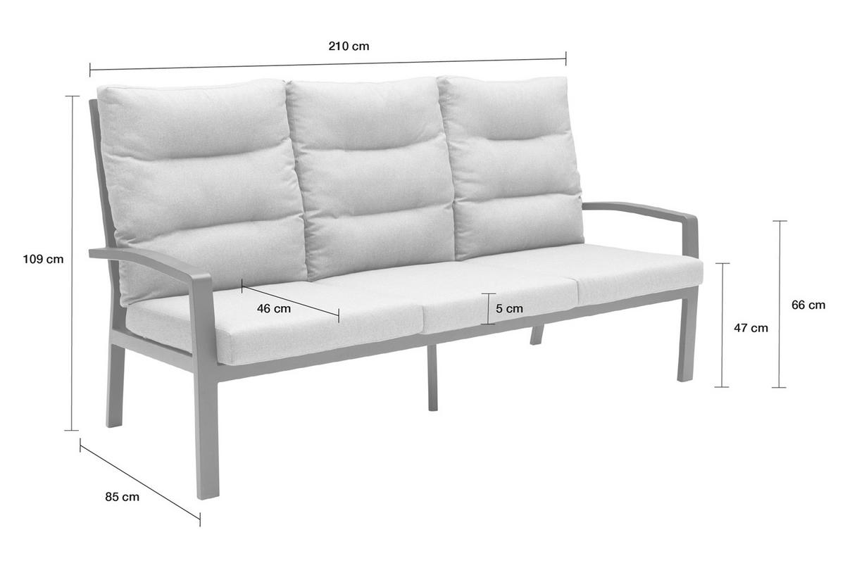 LOUNGESOFA Burundi 210x85x109 cm, Metall, Anthrazit - Anthrazit/Grau, Metall (210/109/85cm) - dasmöbelwerk