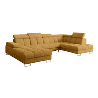 WOHNLANDSCHAFT mit Schlaffunktion und Bettkasten Ottomane RECHTS COMA U 345x203x79 Senfgelb Cord - Honig, Holzwerkstoff/Textil (203/79/345cm) - ALTDECOR