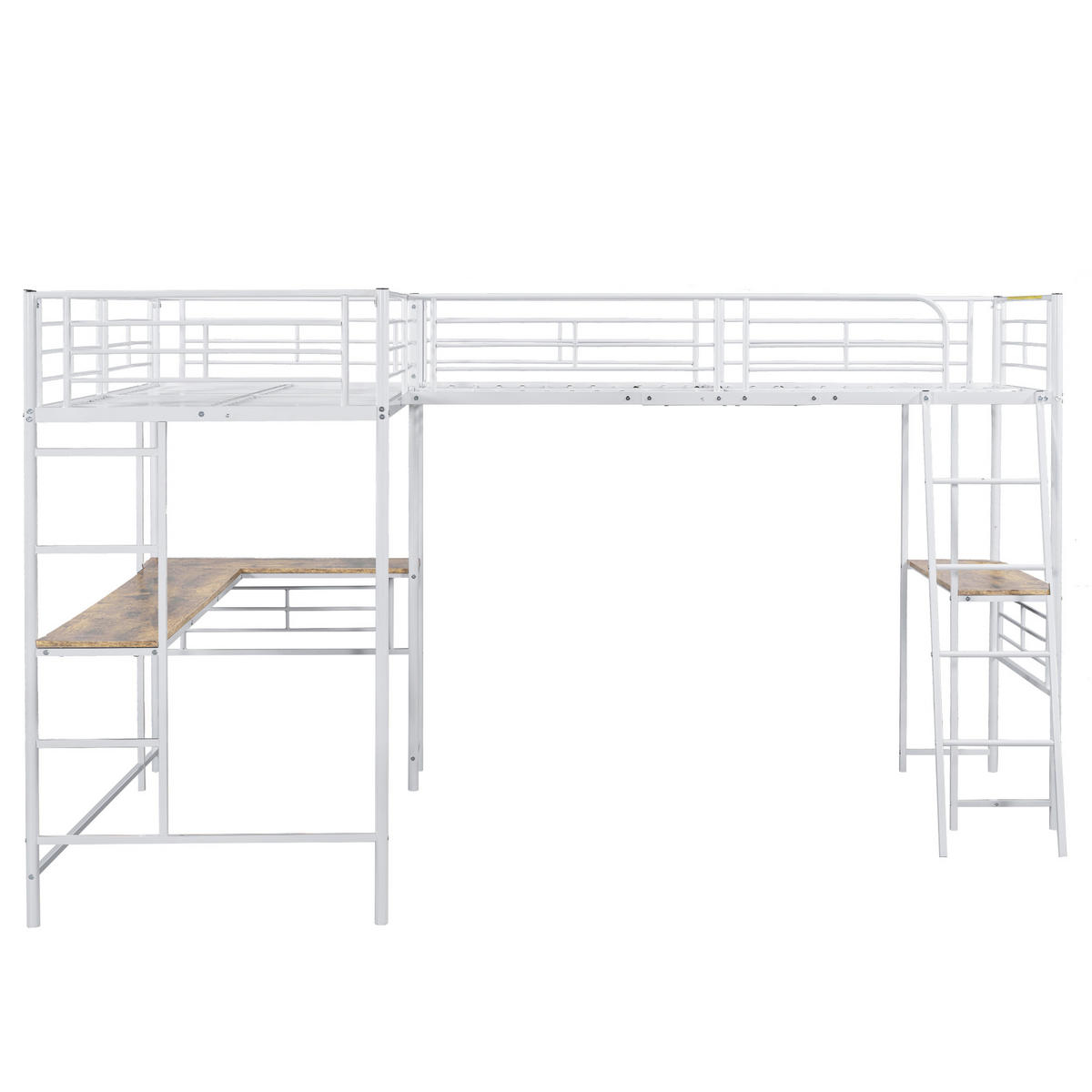 HOCHBETT 90/200 cm Weiß mit Tisch und Doppeltreppe - Weiß, Metall (140/200cm) - OKWISH