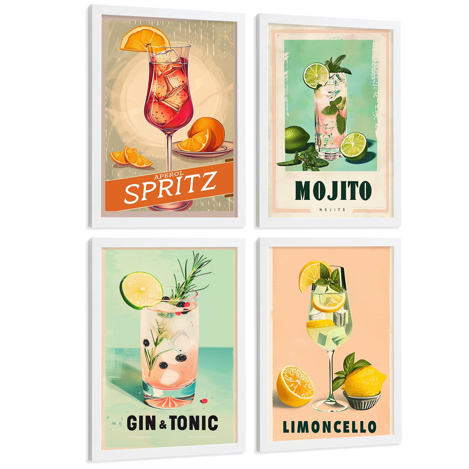 Nacnic PLAKAT Sada 4 Koktejlový nápoj A3 Bílý rám