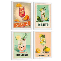 PLAKAT Sada 4 Koktejlový nápoj A4 Bílý rám - bílá, papír (29.7/1/21cm) - Nacnic
