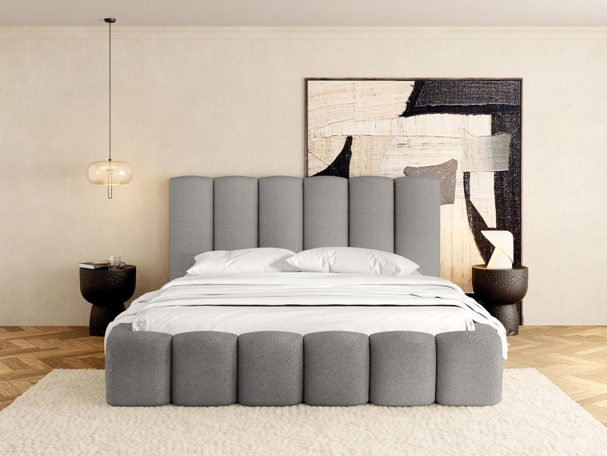 POLSTERBETT Serenity mit Bettkasten, Grau Boucle 180x200 cm - Birkefarben/Schwarz, Holz/Holzwerkstoff (180/200cm) - WFL GROUP