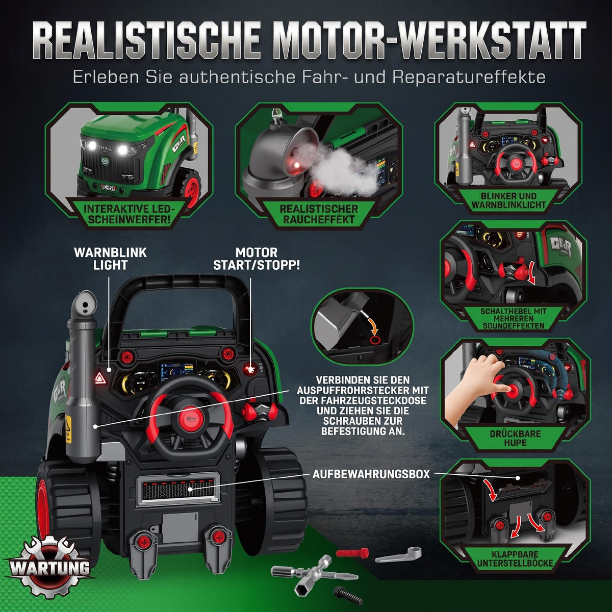 KINDER-MOTORSPIELZEUG Kunststoff Grün - Grün, Kunststoff (42/47/42cm) - AIYAPLAY
