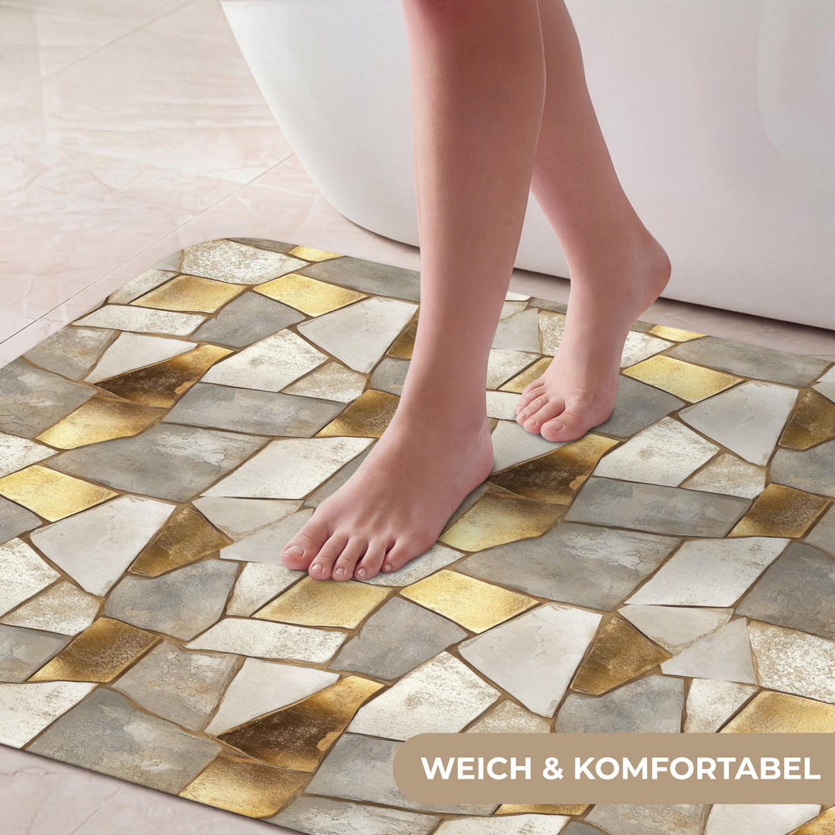 KOUPELNOVÁ PŘEDLOŽKA Mozaika - Mramor - Zlato 90x60 cm - šampaňská, textil/plast (90/60cm)