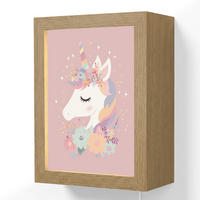 NÁSTĚNNÁ LAMPA Jednorožec - růžová - květiny 15x20 cm - růžová, kompozitní dřevo (15/20/8cm) - OnlyWow