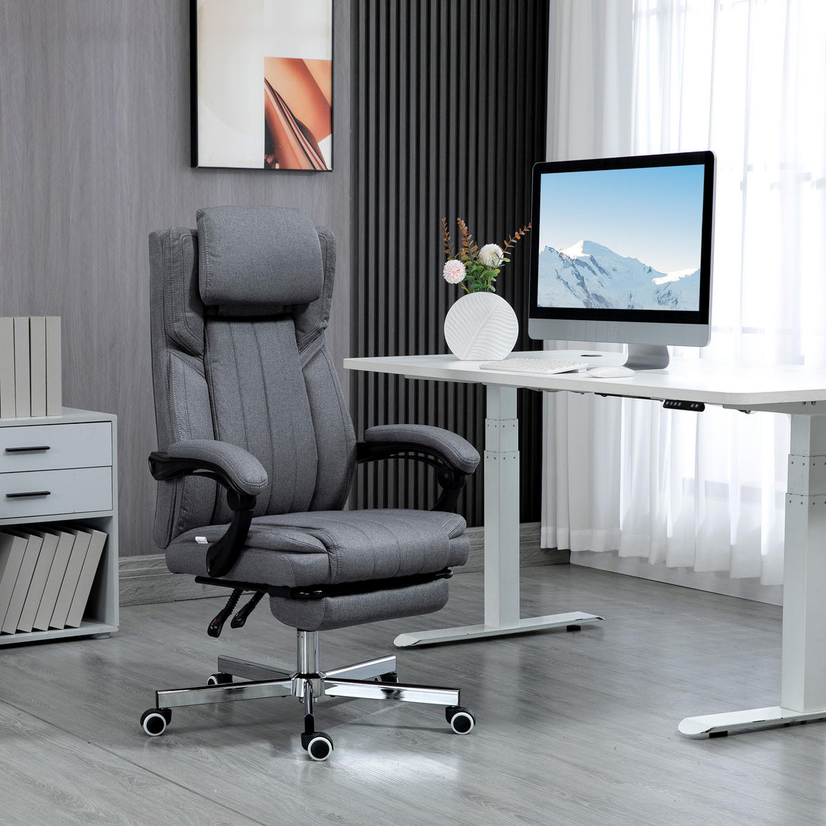 CHEFSESSEL DE-11683 135° neigbar mit Fußstütze Grau - Dunkelgrau, Textil (61/113/65cm) - ComfortXL