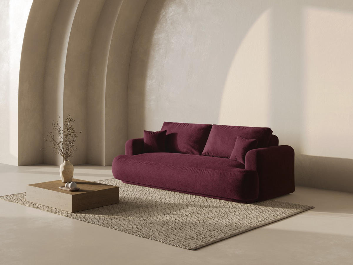 SOFA ausklappbar mit Bettkasten Ella aus strukturiertem Stoff burgundfarben 3 Sitzplätze - Bordeaux, Textil (108/94/271cm) - Micadoni
