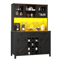 GESCHIRRSCHRANK aus MDF & Glas 120x40x170 cm in Schwarz mit LED & Steckdosenleiste - Schwarz, Holzwerkstoff (120/170/40cm) - Modfu