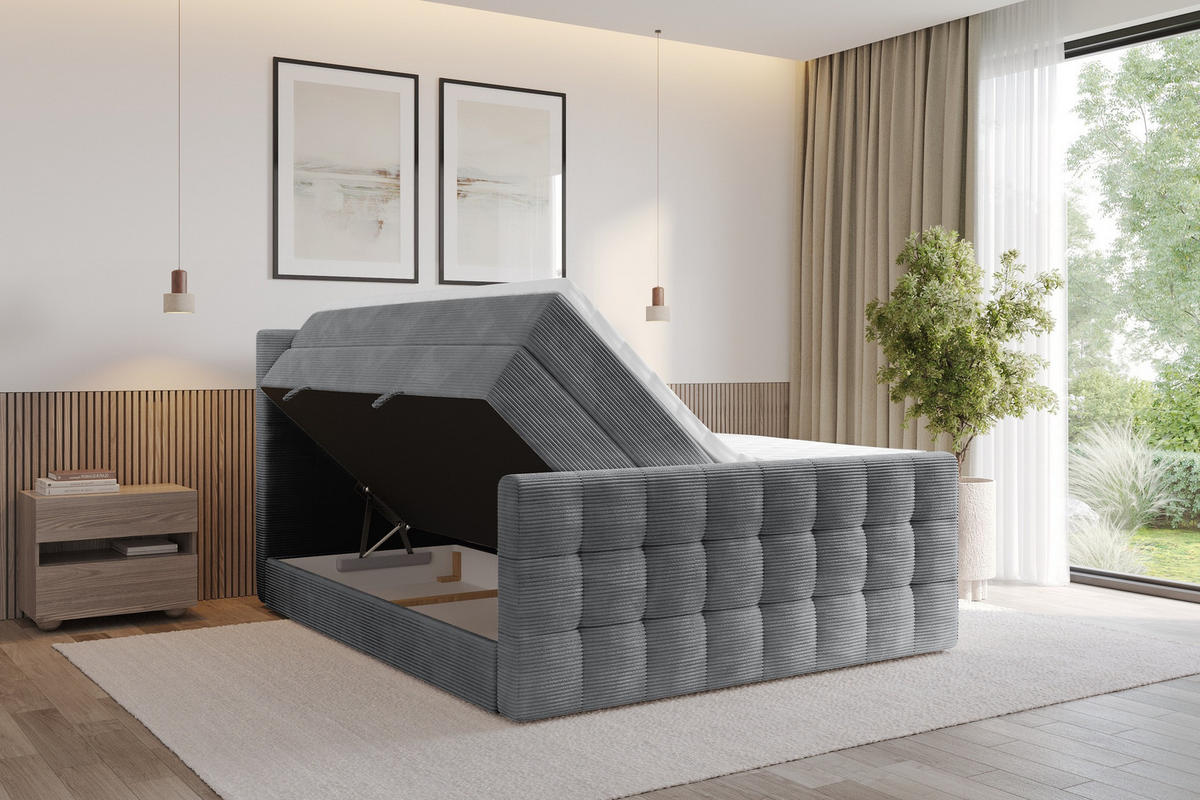 BOXSPRINGOVÁ POSTEL s matrací H3/H4 - IGAN-Z KING - 200x200 cm Tmavě šedá - antracitová, kompozitní dřevo (203/200cm) - ALTDECOR