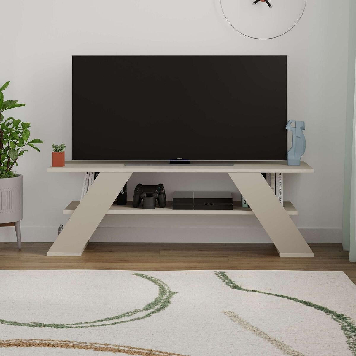 TV stolek se 3 policemi, šířka 120 cm - Farfalla - béžová, kompozitní dřevo (33.5/40/120cm) - Calicosy
