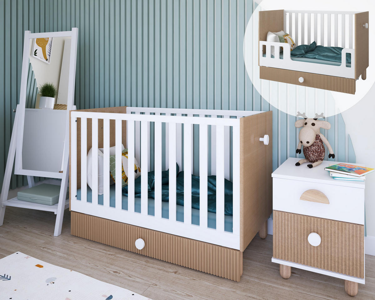 GITTERBETT Bebella - Weiß, Naturmaterialien (60/120cm) - kiki design