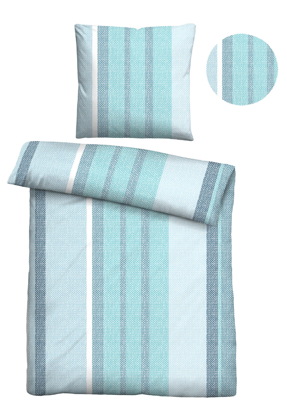 BETTWÄSCHE-GARNITUR Renforcé Längsstreifen taubenblau, 155x220 cm + 80x80 cm - Blaugrau, Textil (155/220cm) - Castell