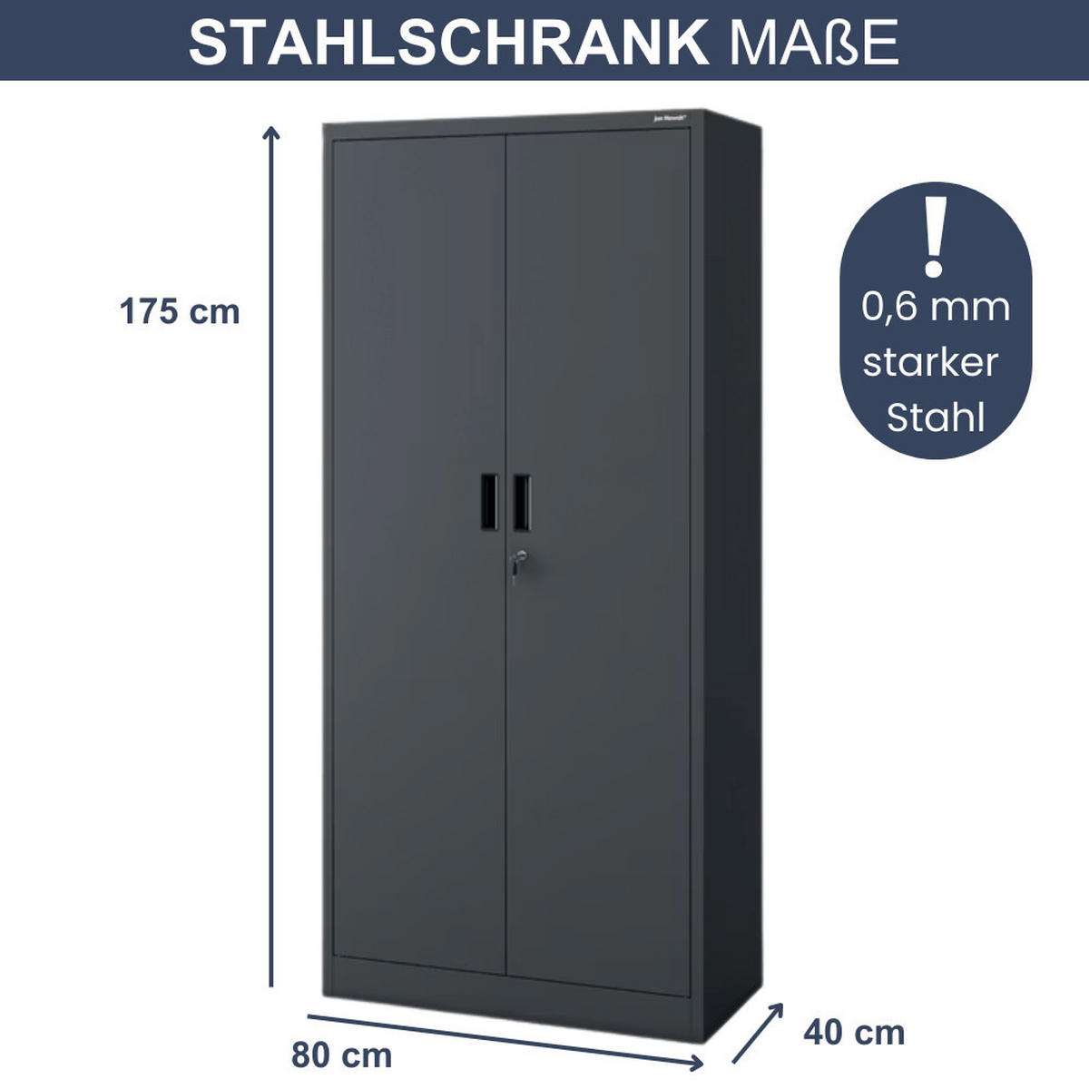 AKTENSCHRANK abschließbar KADO mit Flügeltüren 175x80x40cm Anthrazit - Anthrazit, Metall (80/175/40cm) - DELUKE