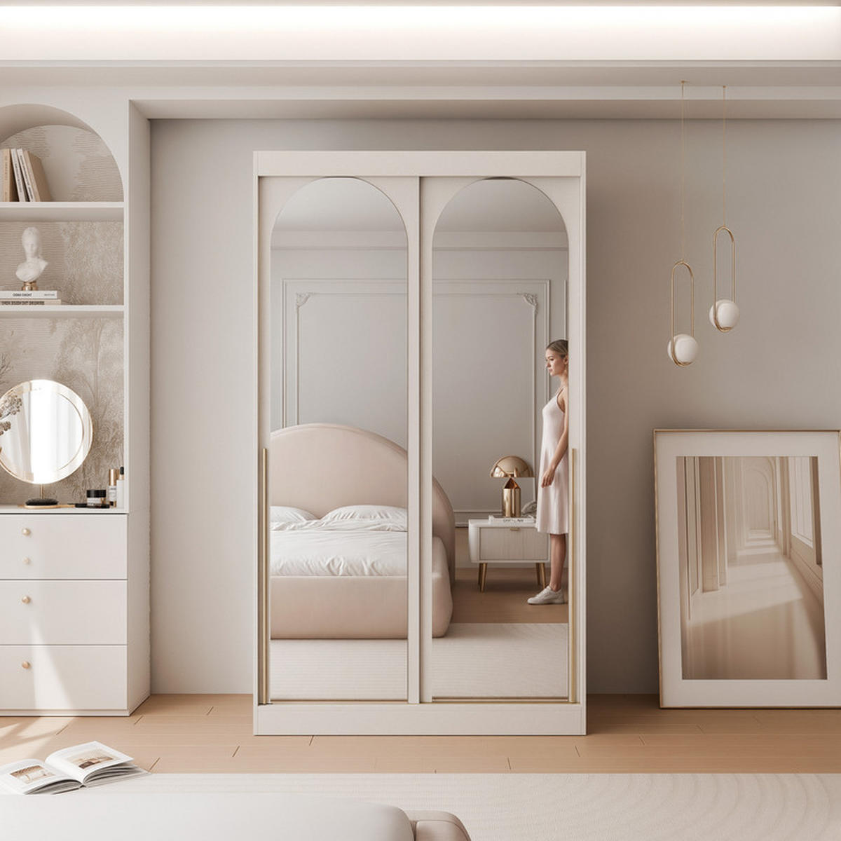 SCHWEBETÜRENSCHRANK CLARITY 2-türig 120/65/215 cm Kaschmir / goldene Griffe - Kaschmir/Goldfarben, Holzwerkstoff/Kunststoff (120/215/65cm) - Idohome