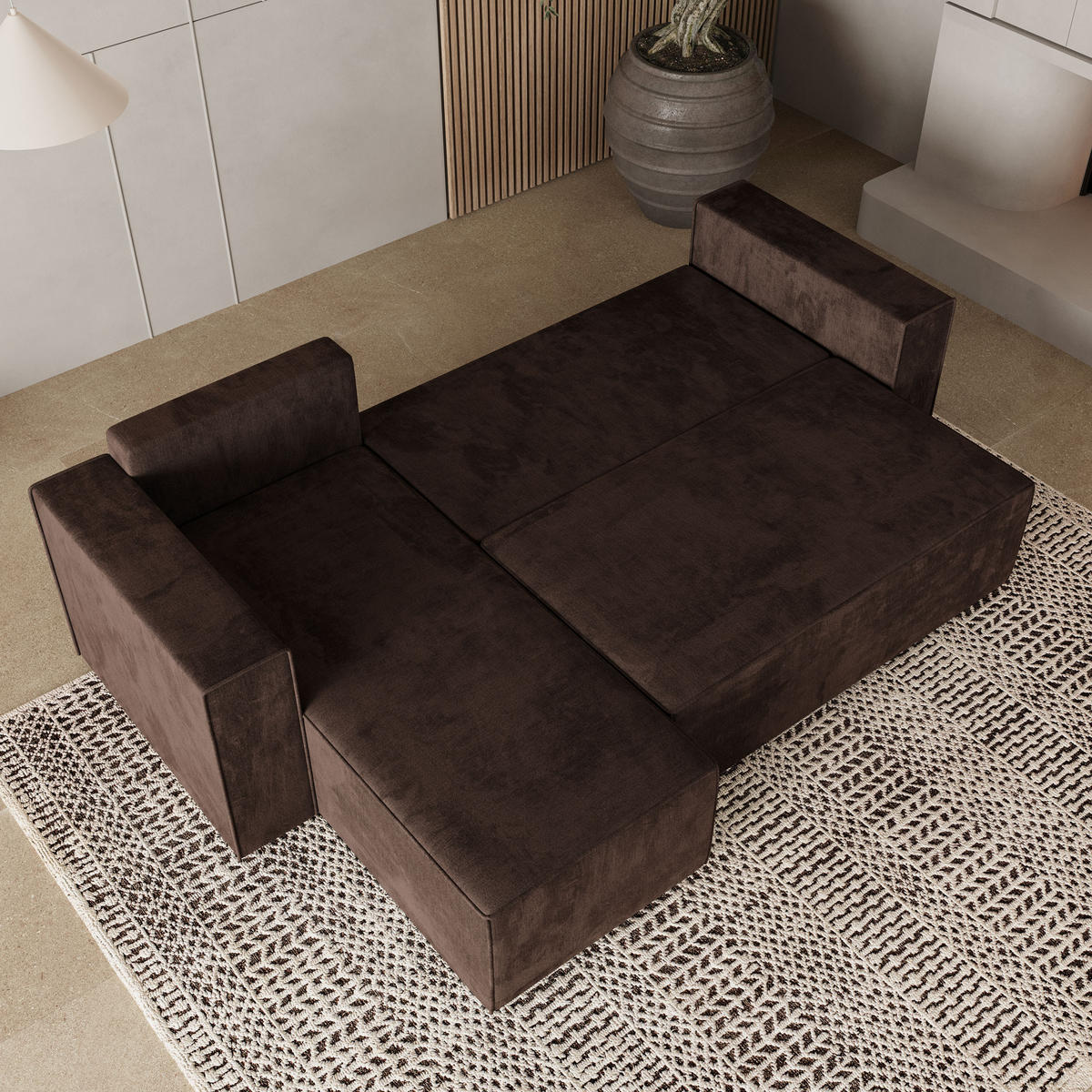 ROHOVÁ SEDAČKA RAVELO hnědá - šedá/hnědá, dřevo/textil (240/140cm) - MASSENO