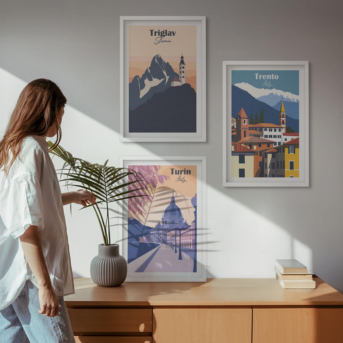 BILDER SET 3er Set - 40x60 cm Weißer Rahmen - Retro-Illustrationen zur Bergarchitektur - Weiß, Kunststoff (40/60cm) - TULUP