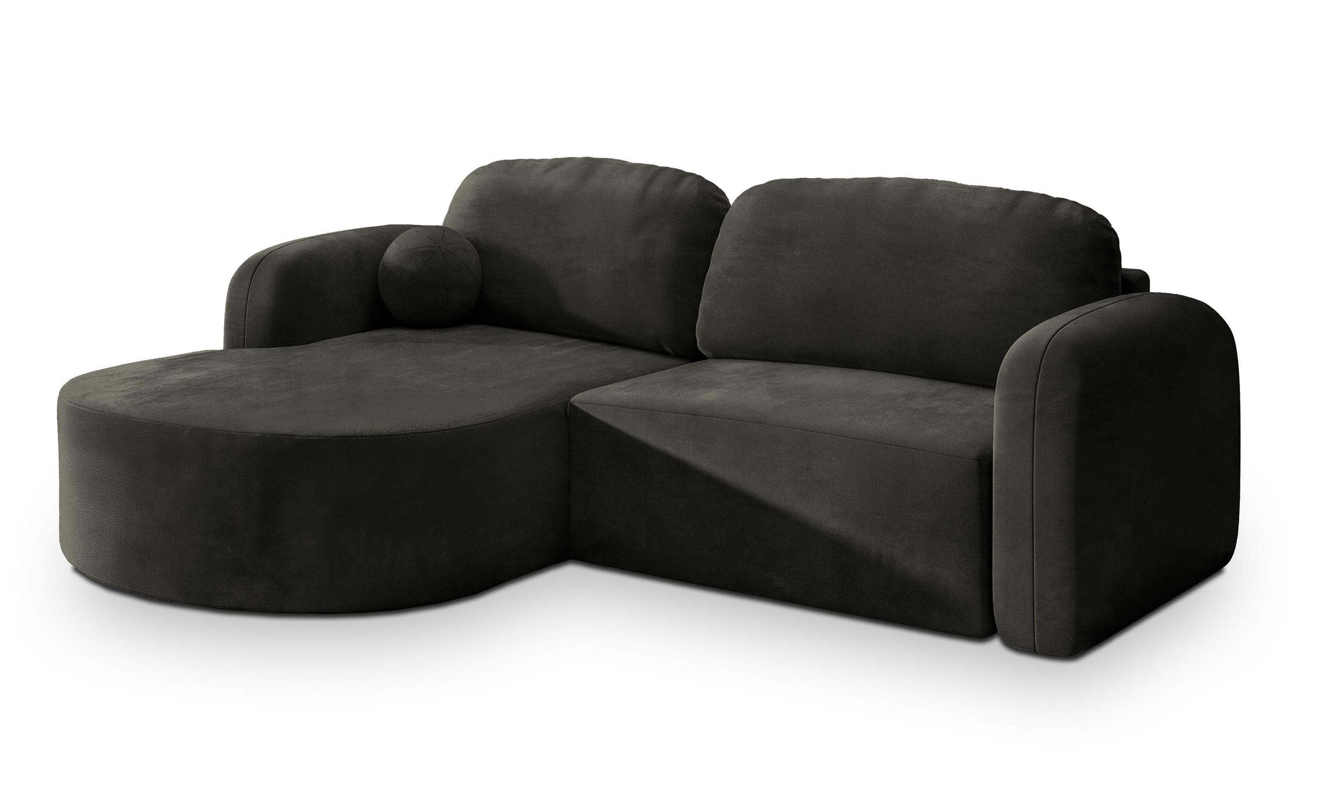 ECKSOFA AMILIA M L-S Schwarz Velours-Stoff mit Schlaffunktion - Schwarz, Holz (263/174cm) - MASSENO