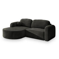 ECKSOFA AMILIA M L-S Schwarz Velours-Stoff mit Schlaffunktion - Schwarz, Holz (263/174cm) - MASSENO