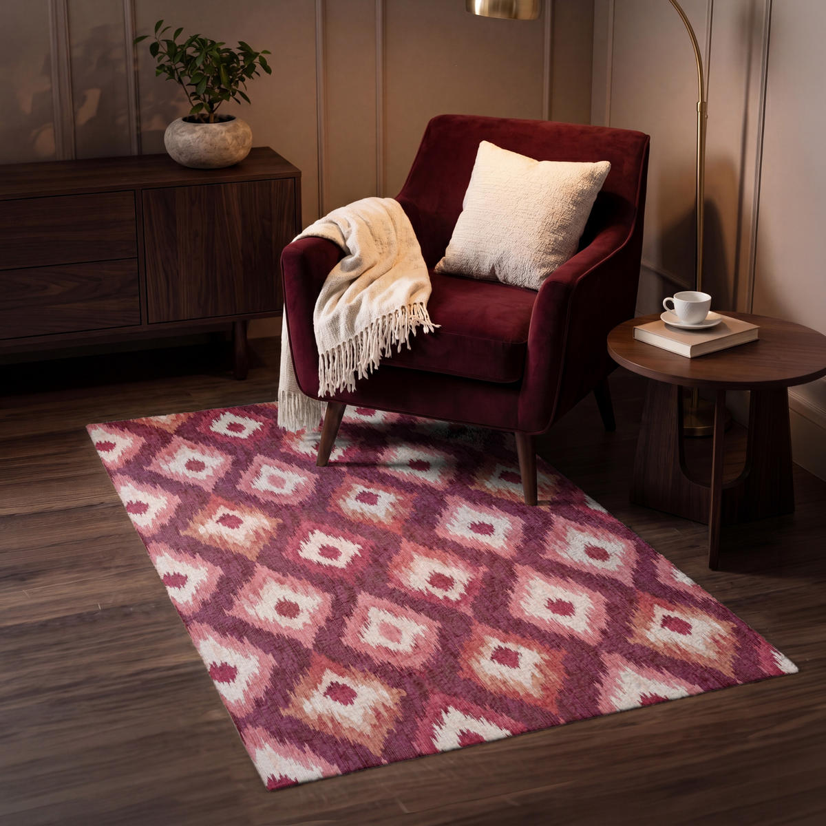 KOBERCE - Diamantové tvary - Ružová - Vzor - Textúra - 80x120 cm - bordová, textil/plast (80/0.4cm) - OnlyWow