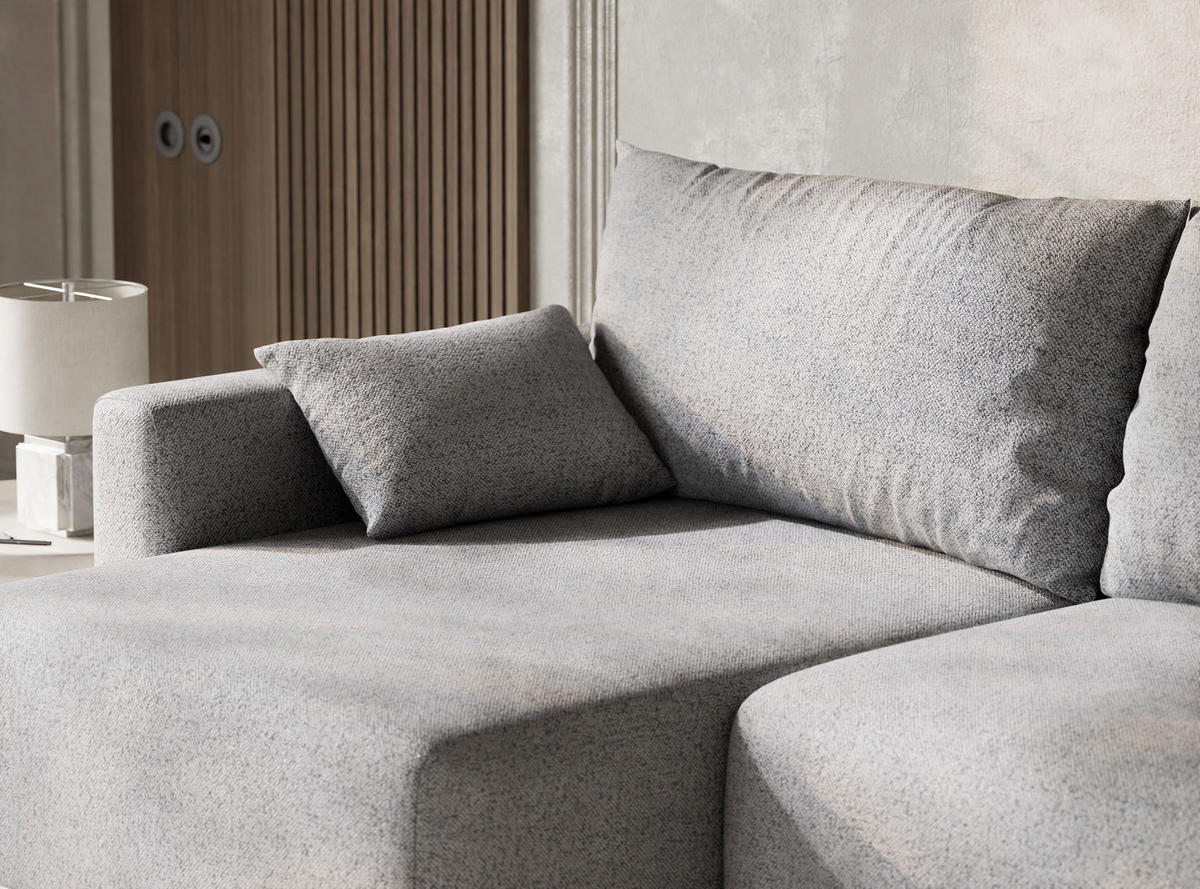 ECKSOFA MIT SCHLAFFUNKTION Leon Hellgrau Webstoff - Hellgrau/Schwarz, Holz/Holzwerkstoff (148/239cm) - Maison de Reve