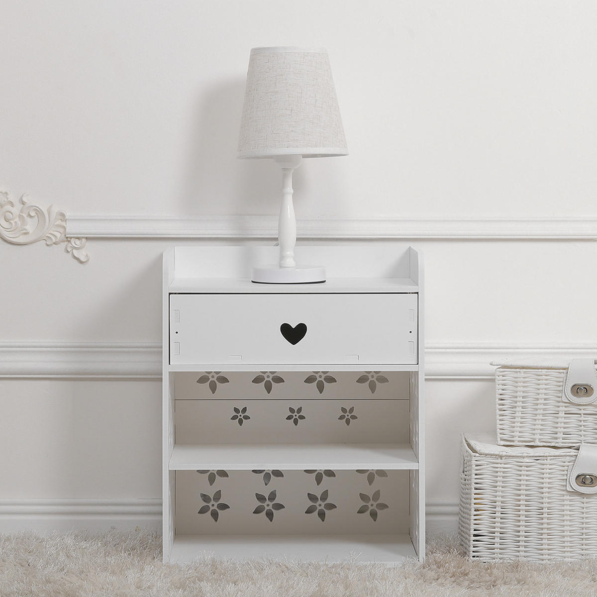 NACHTTISCH 40/30/50 cm Schublade Fächer WPC-Platten Weiß - Weiß, Holzwerkstoff (40/50/30cm) - Livingandhome