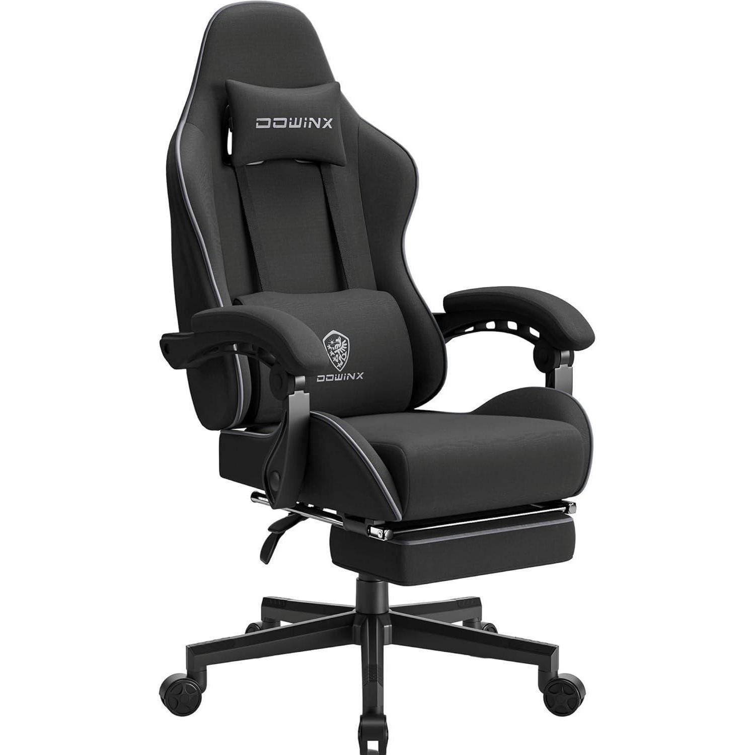 GAMING Stuhl Stoff mit Massagefunktion und Fußstütze, schwarz - Schwarz, Textil (60/123/57cm)