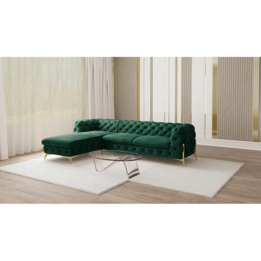 Thumbnail - S-Style Möbel Ecksofa, Smaragdgrün, Textil, Echtholz,Buche, Birke, 5-Sitzer, Füllung: Polyetherschaumkern, Eckteil, L-Fo...
