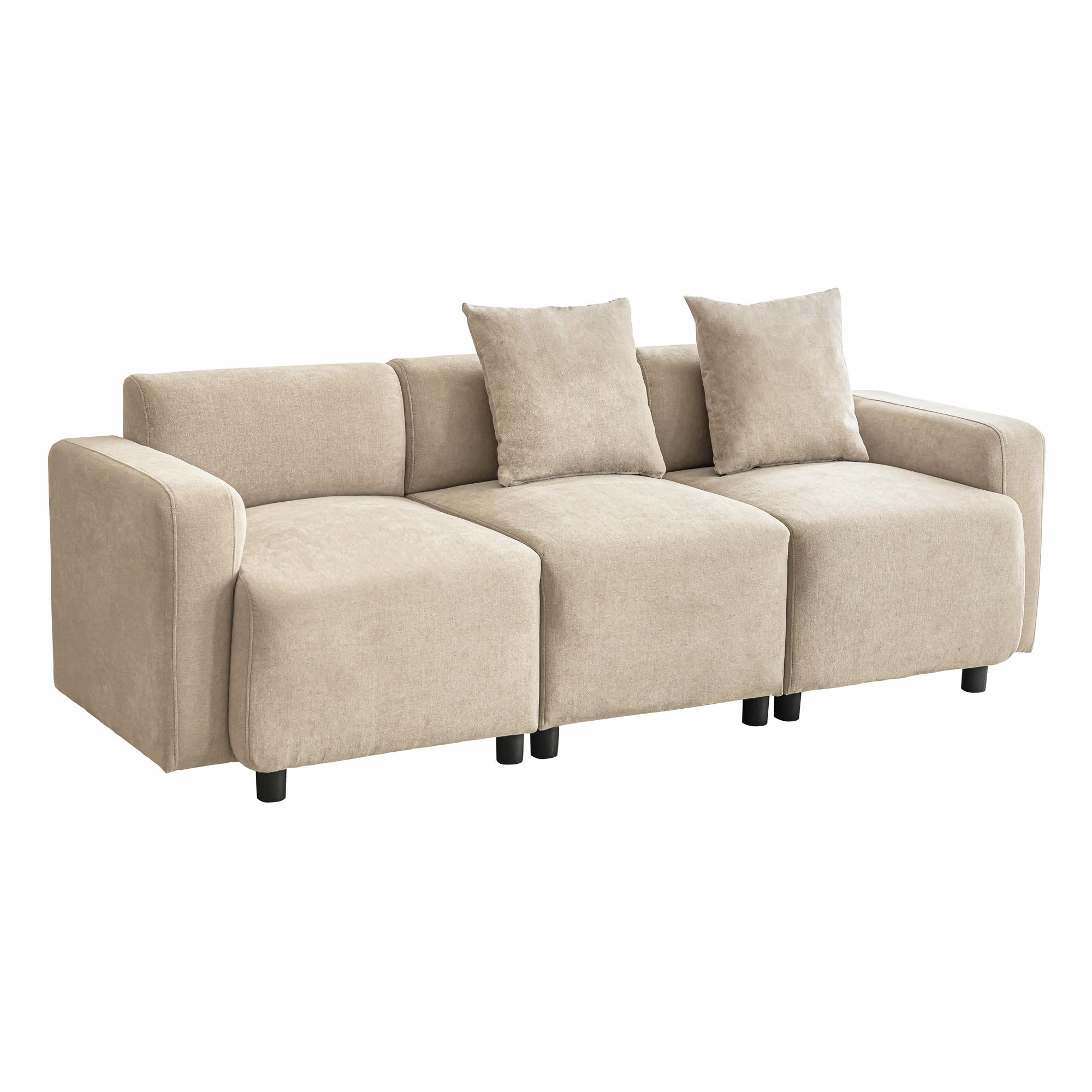 SOFA 3-Sitzer 211 x 67 x 71 cm Chenille Beige mit 2 Kissen - Beige, Kunststoff (211/71/67cm) - Meubliv