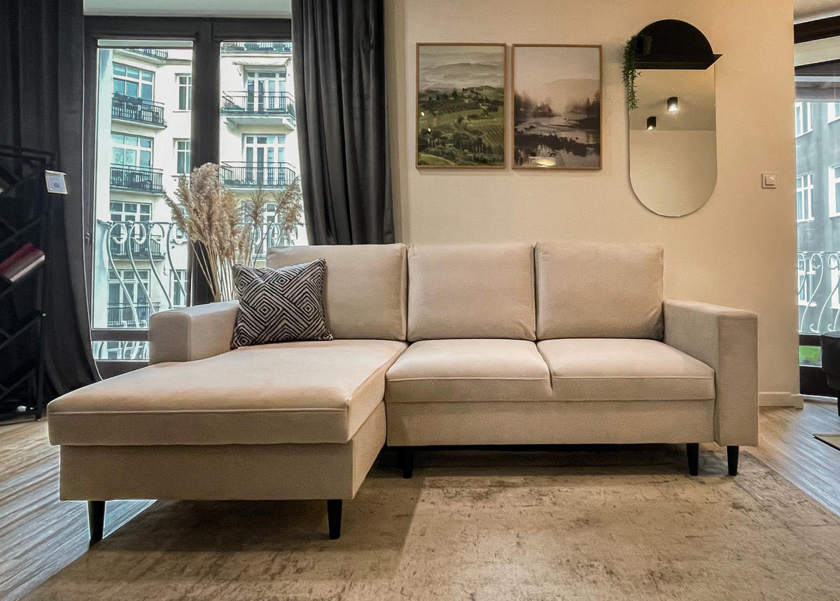 ECKSOFA Nalika Cremeweiß Velours - Creme/Schwarz, Holz/Textil (230/143cm) - Selsey