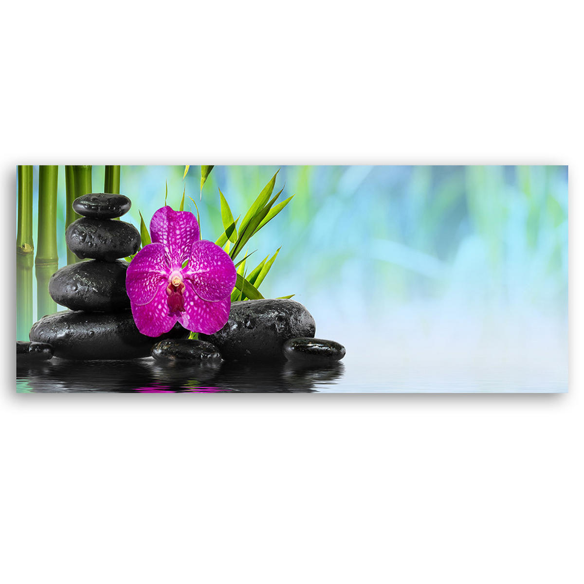 WANDBILD steine auf wasser zen - Blau, Textil (90/30cm) - Feeby