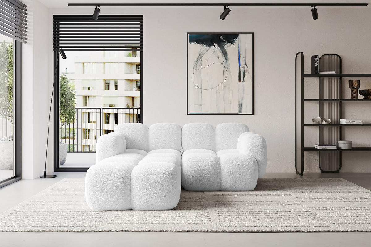ECKSOFA modulares Sofa Links Miko-L1 214x205x75 Weiß Bouclé - Schwarz/Weiß, Holzwerkstoff/Kunststoff (214/205cm) - ALTDECOR