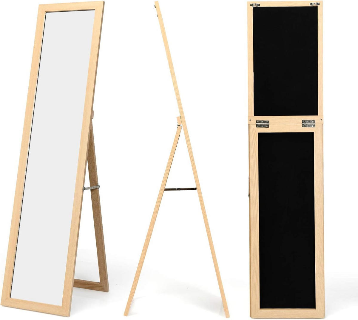 STANDSPIEGEL mit Holzrahmen Holz - Naturfarben, Glas (50/155/37cm) - COSTWAY
