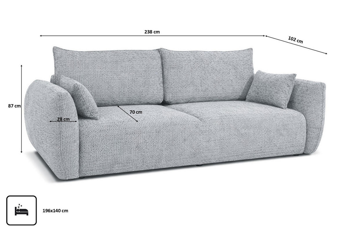SOFA Mit Schlaffunktion Und Bettkasten, Chenille-Stoff Artico, Cement, Zephira - Hellgrau, Holz (238/87/102cm) - Kaiser Möbel