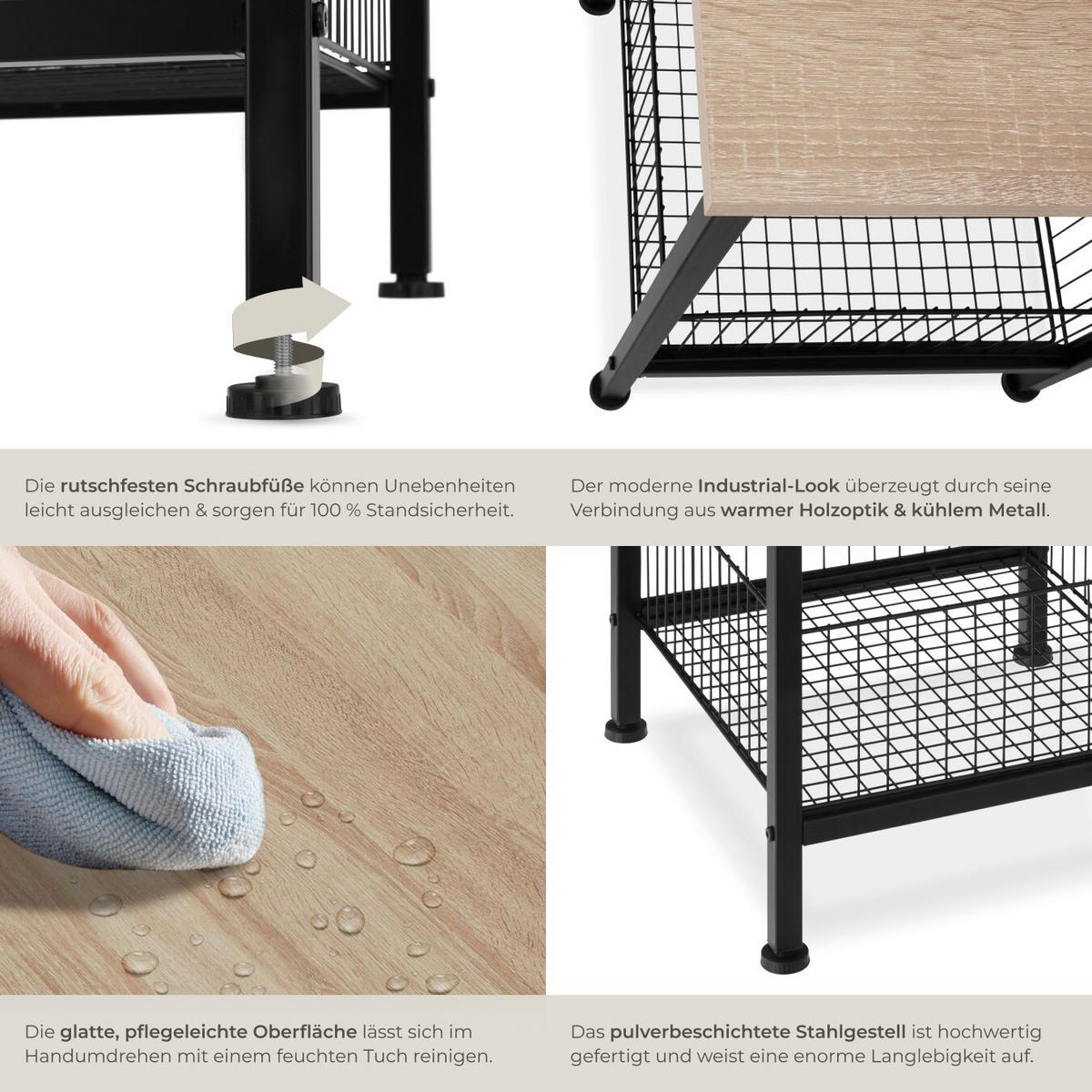 BEISTELLTISCH Grimsby,40 x 40 x 55,5 cm,Industrial Holz hell, Eiche Sonoma - Naturfarben, Holzwerkstoff (40/40/55.5cm) - tectake