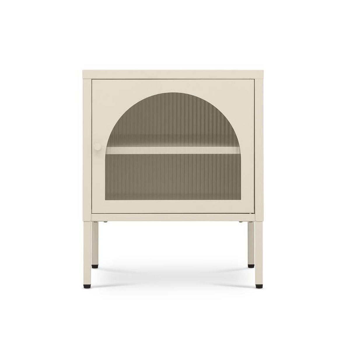 NACHTTISCHE 2er-Set Industrial-Design aus Metall mit 1 Tür aus geriffeltem Glas, Beige - ELIN - Beige, Metall (50/60/40cm) - Sicaan