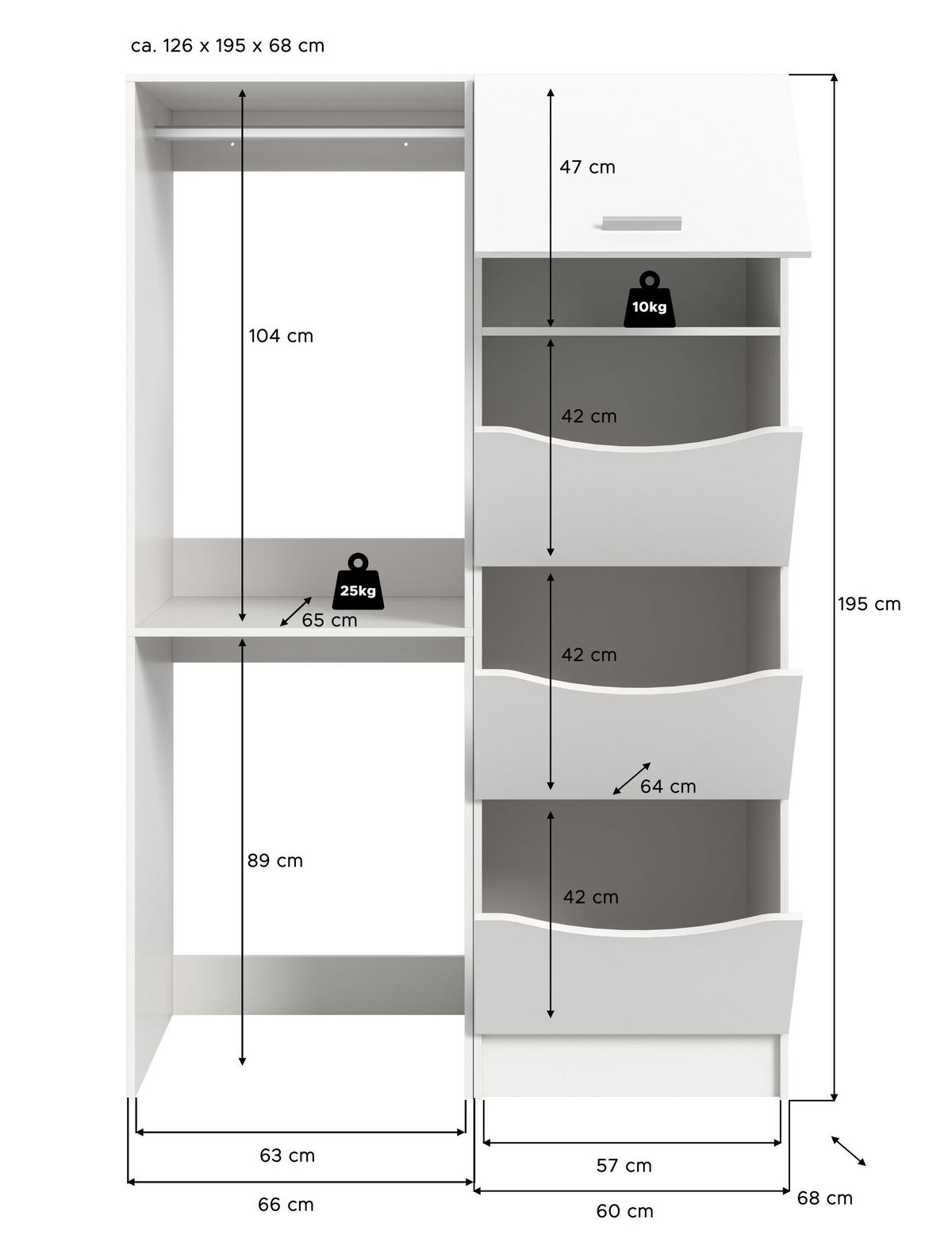 WASCHMASCHINENUMBAU 2tlg. Set Mixx Bad in weiß Nachbildung - modernes Design - B/H/T: 126x195x68 cm - Weiß, Holzwerkstoff (126/195/68cm) - Homes & Jones