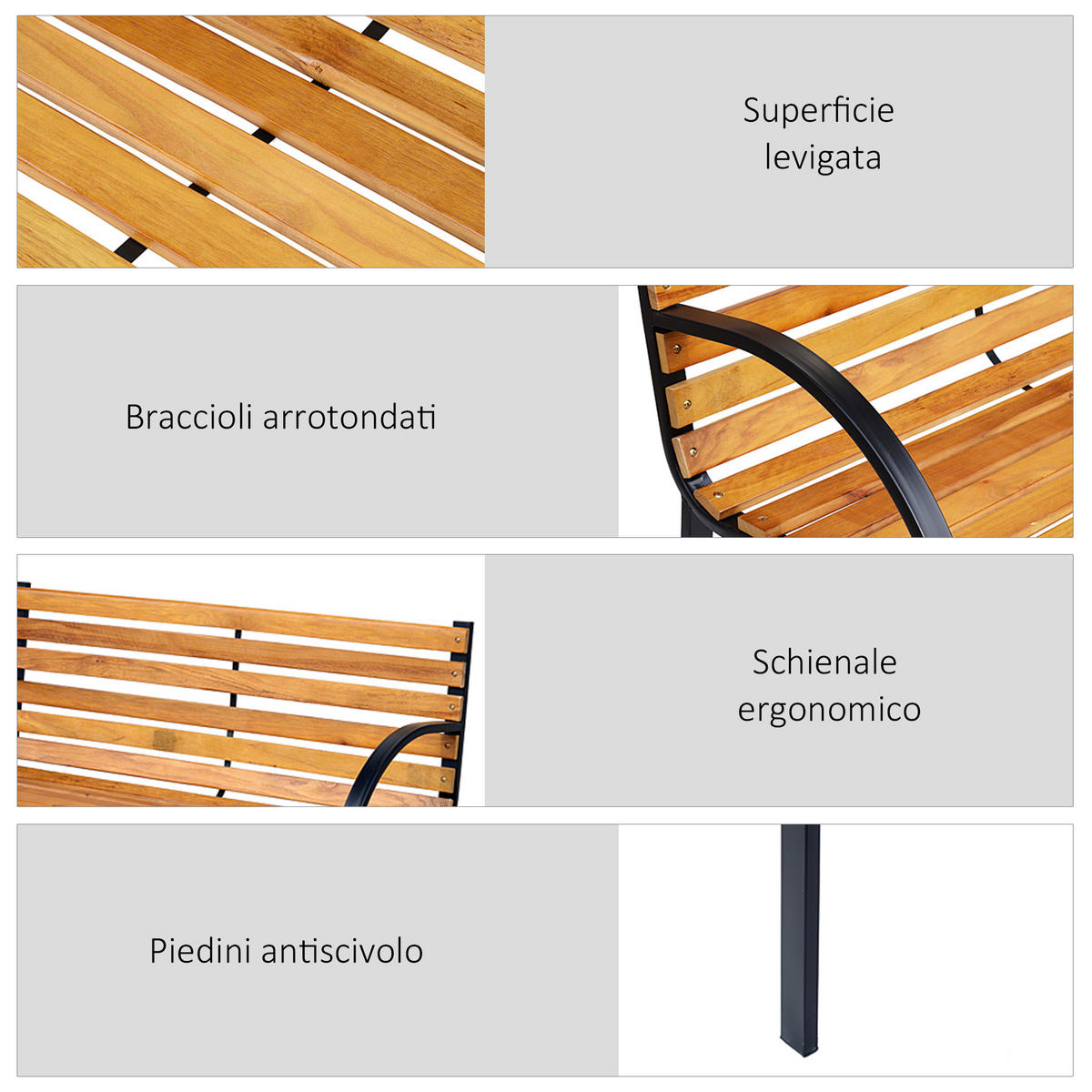 GARTENBANK,2-SITZER Holz Stahlrahmen,schwarz-holz - Schwarz, Metall (122/83/60cm) - Vallsero