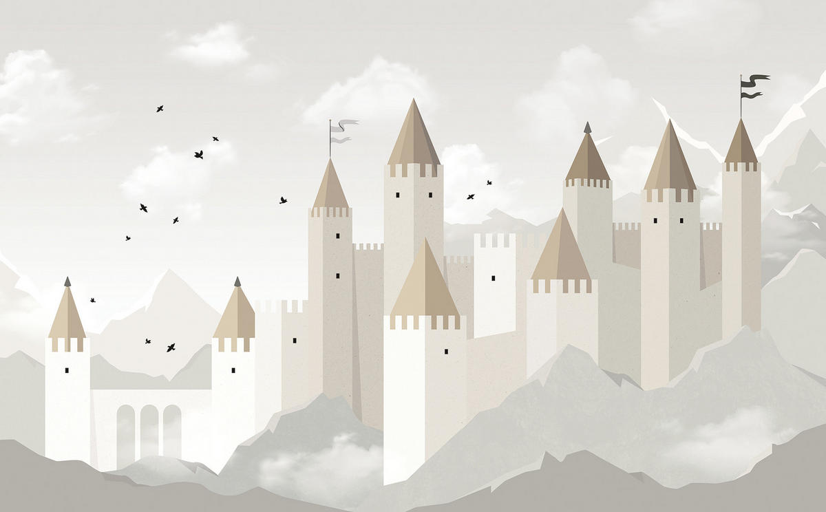 PANORAMA-VLIESTAPETE Schloss 4 x 2,48 m, grau - Beige/Hellgrün, Papier (400/258cm) - Lilipinso