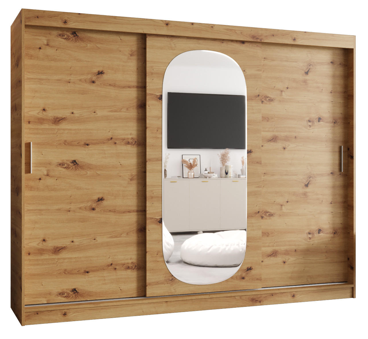 SCHWEBETÜRENSCHRANK 200/250/62 3-türig - Silberfarben/Eiche Artisan, Holz (250/200/62cm) - MÖBEL KRYSPOL
