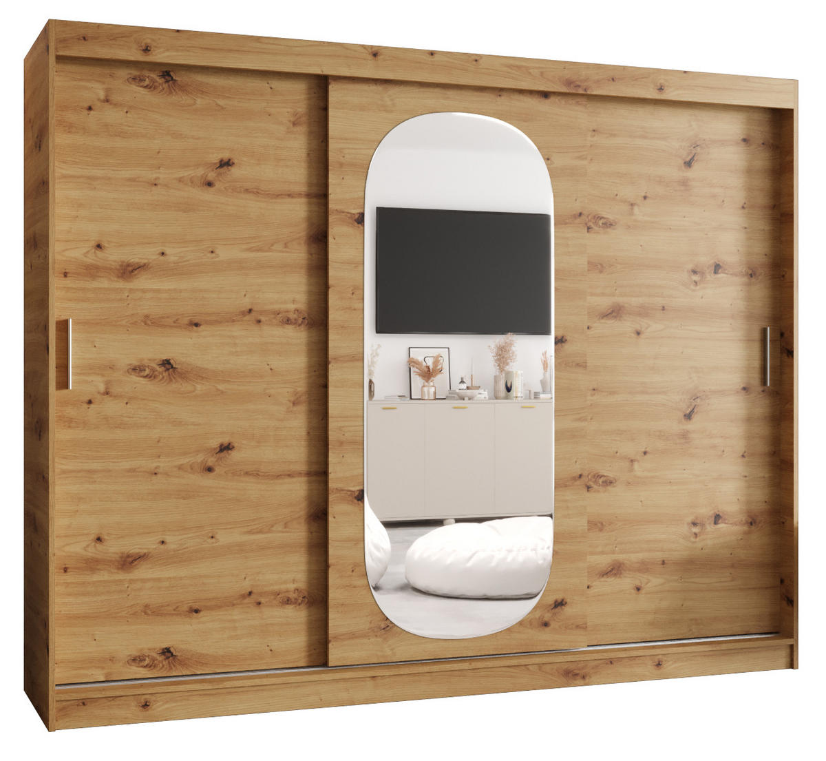 SCHWEBETÜRENSCHRANK 200/250/62 3-türig - Silberfarben/Eiche Artisan, Holz (250/200/62cm) - MÖBEL KRYSPOL