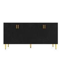SIDEBOARD Schwarz 152cm Wellendesign Gold Griffe Füße - Schwarz, Holzwerkstoff (152/75/40cm) - FLIEKS